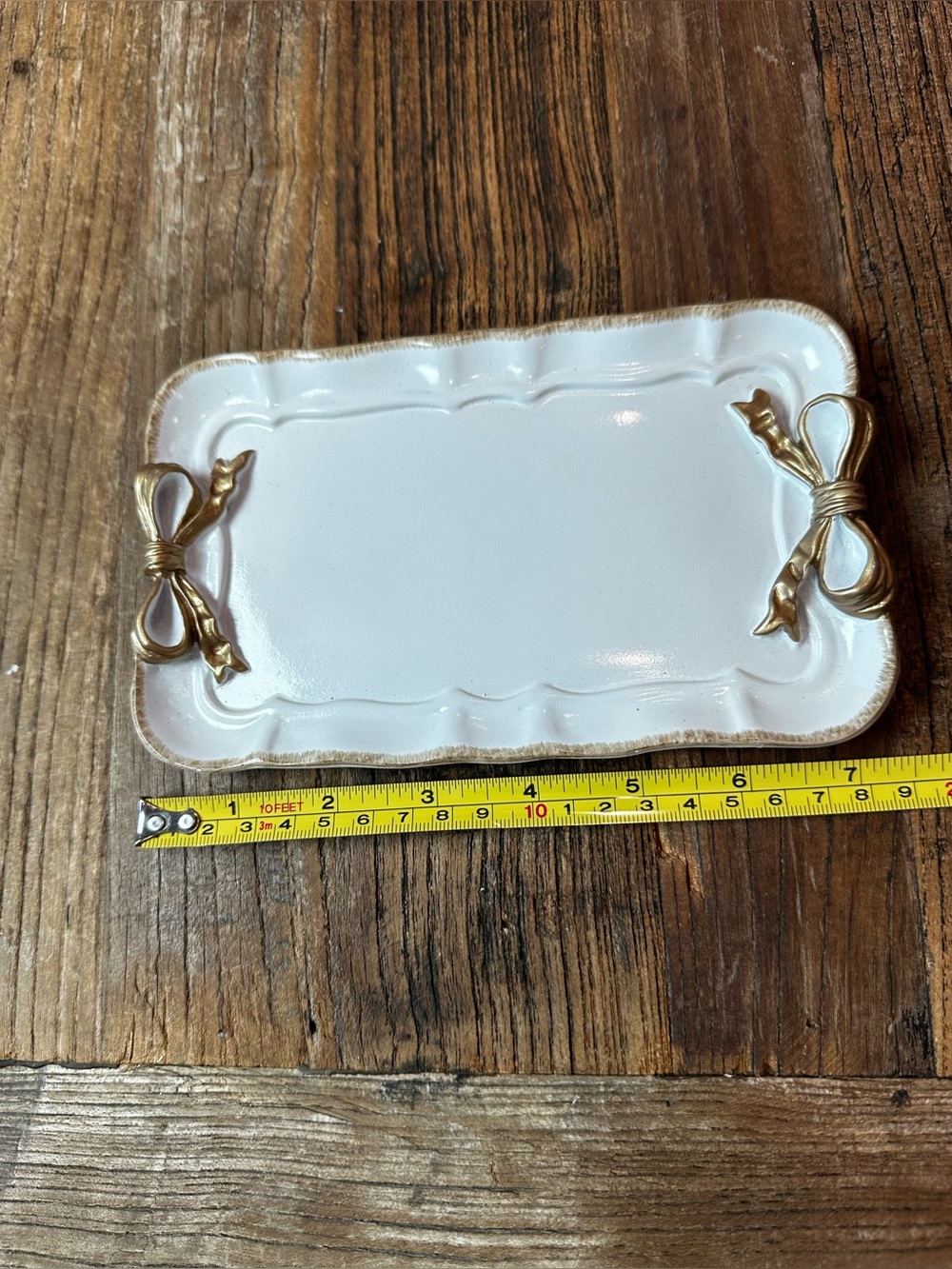 White Ceramic Trinket Tray with Gold Bow Accents - Picture 4 of 5